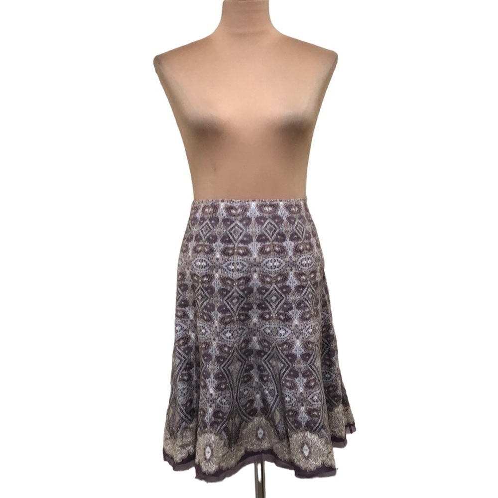 T Tahari Skirt Size 2 Lilac Dusty Purple Linen Kaleidoscope Print